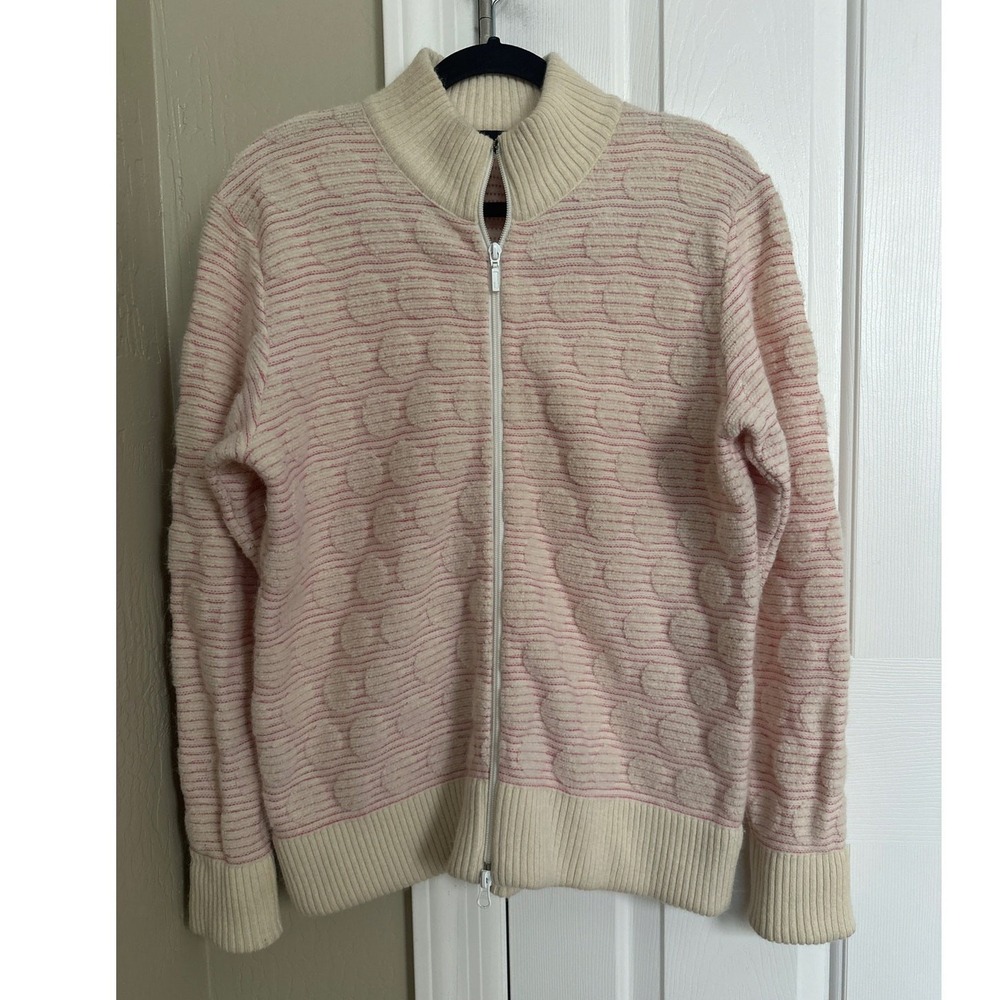 VTG dot com New Zealand‎ Merino Angora Wool Full Zip Cardigan Sweater Pink Cream